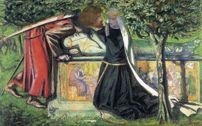 但丁·加布里尔·罗赛蒂 的油画作品 -  《亚瑟王之墓,兰斯洛特与桂妮薇儿的最后一次会面》