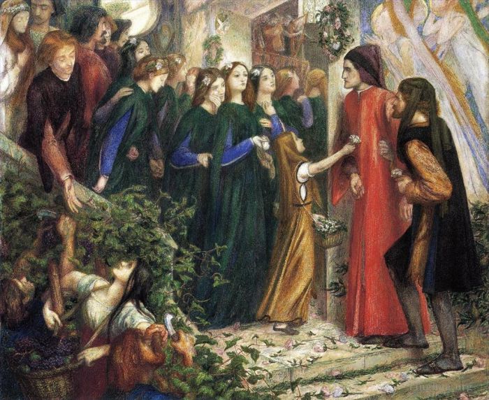 但丁·加布里尔·罗赛蒂 的油画作品 -  《比阿特丽斯在婚宴上遇见但丁却拒绝向他致敬》