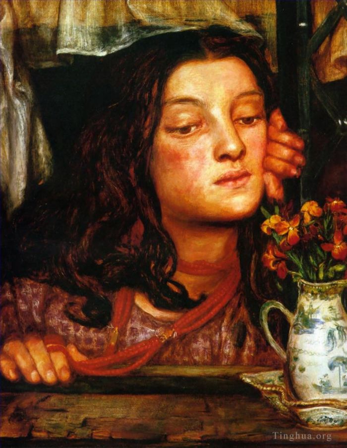 但丁·加布里尔·罗赛蒂 的油画作品 -  《格子处的女孩》