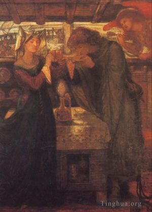 艺术家但丁·加布里尔·罗赛蒂作品《崔斯特瑞姆和伊索尔德喝下爱情药水》