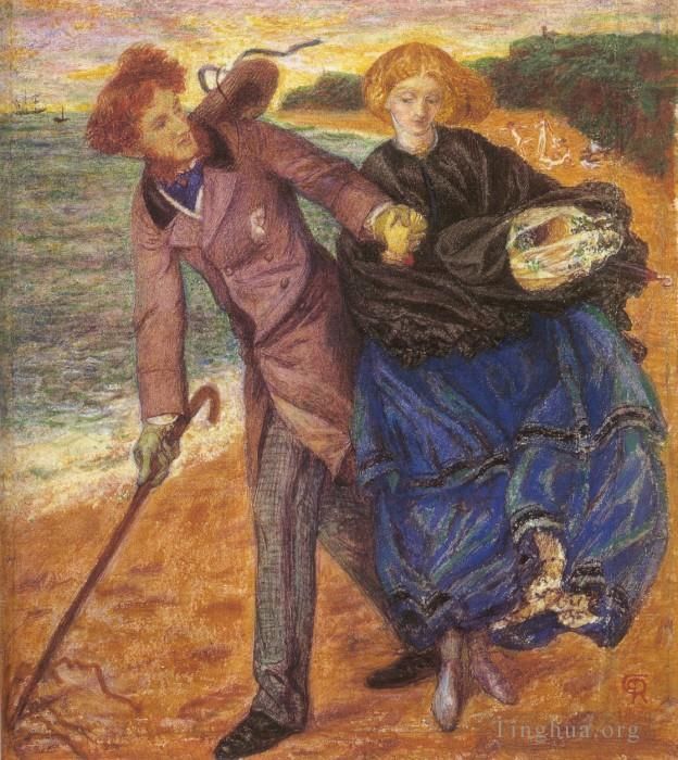 但丁·加布里尔·罗赛蒂 的油画作品 -  《在沙子上写字》