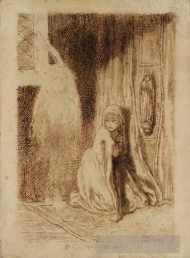 但丁·加布里尔·罗赛蒂 的各类绘画作品 -  《教堂里的浮士德玛格丽特》