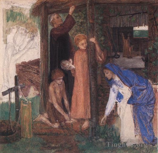但丁·加布里尔·罗赛蒂 的各类绘画作品 -  《圣家逾越节采苦草》