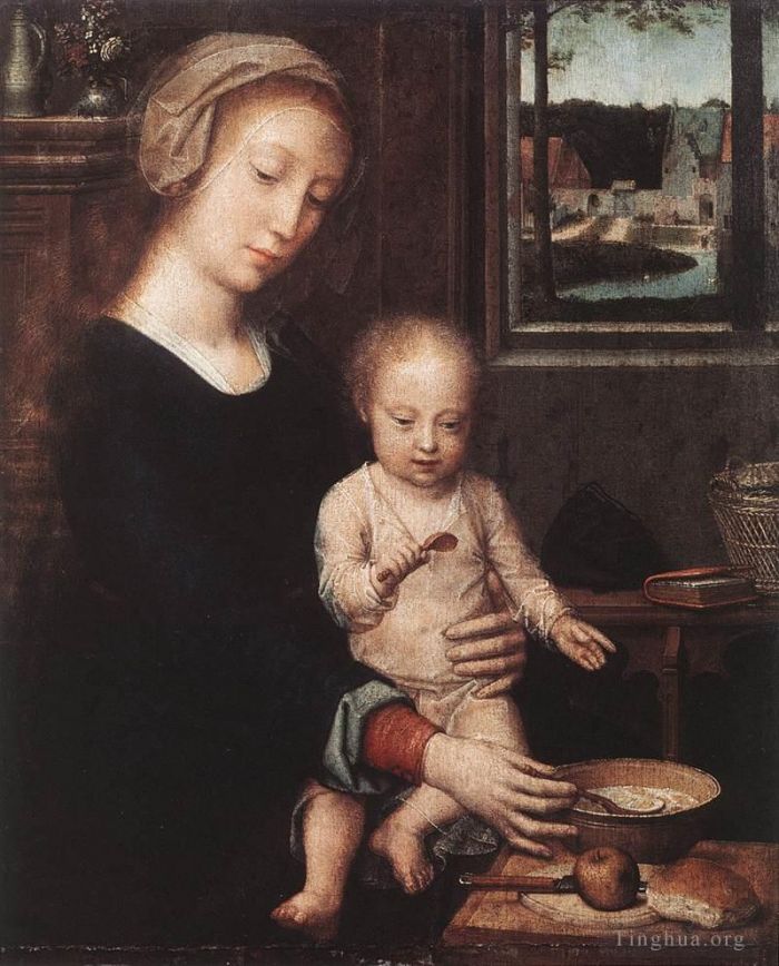 杰勒德·大卫 的油画作品 -  《麦当娜和孩子的牛奶汤》