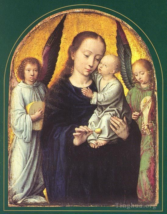 杰勒德·大卫 的油画作品 -  《玛丽和孩子与两个天使制作音乐》
