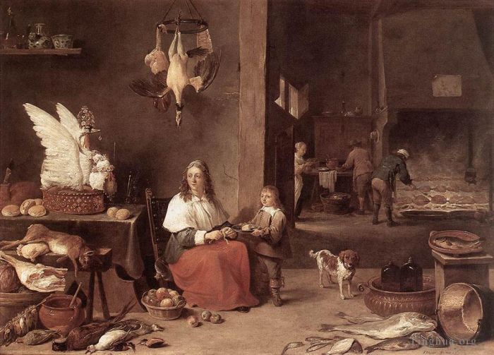 小戴维·特尼尔斯 的油画作品 -  《厨房场景,1644》