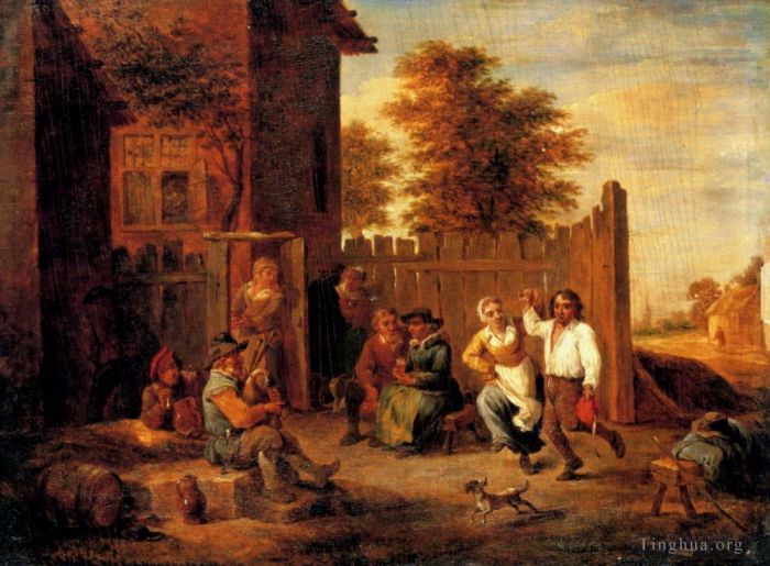 小戴维·特尼尔斯 的油画作品 -  《客栈外的农民狂欢》