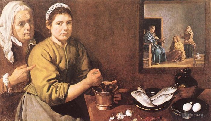 迭戈·委拉斯开兹 的油画作品 -  《基督在玛丽和玛尔特的家中》