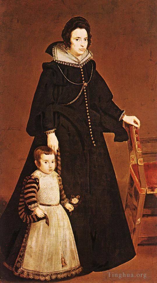 迭戈·委拉斯开兹 的油画作品 -  《多纳·安东尼娅·德·伊佩纳里塔·加尔多斯和她的儿子路易斯》