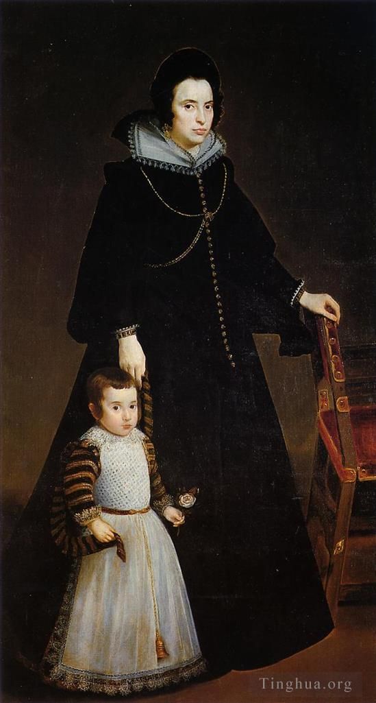 迭戈·委拉斯开兹 的油画作品 -  《多纳·安东尼娅·德·伊佩纳里塔·加尔多斯和她的儿子》