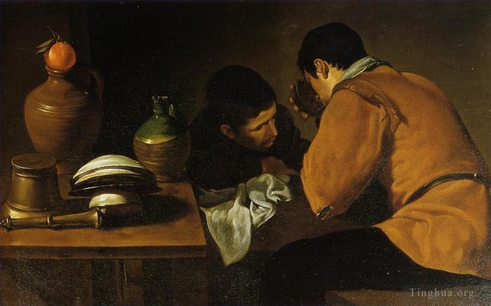 迭戈·委拉斯开兹 的油画作品 -  《桌边的两个年轻人》