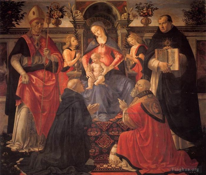 多梅尼哥·基尔兰达约 的油画作品 -  《麦当娜和孩子在天使和圣人之间加冕》