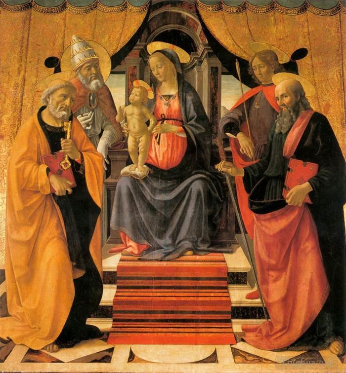多梅尼哥·基尔兰达约 的油画作品 -  《麦当娜和孩子与圣徒一起加冕》