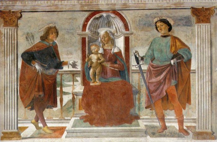 多梅尼哥·基尔兰达约 的各类绘画作品 -  《麦当娜和孩子与圣塞巴斯蒂安和圣朱利安》