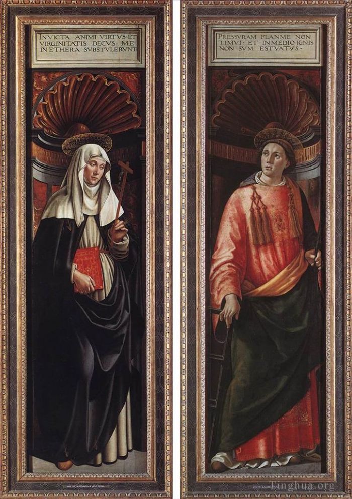 多梅尼哥·基尔兰达约 的各类绘画作品 -  《锡耶纳和圣劳伦斯的圣凯瑟琳》