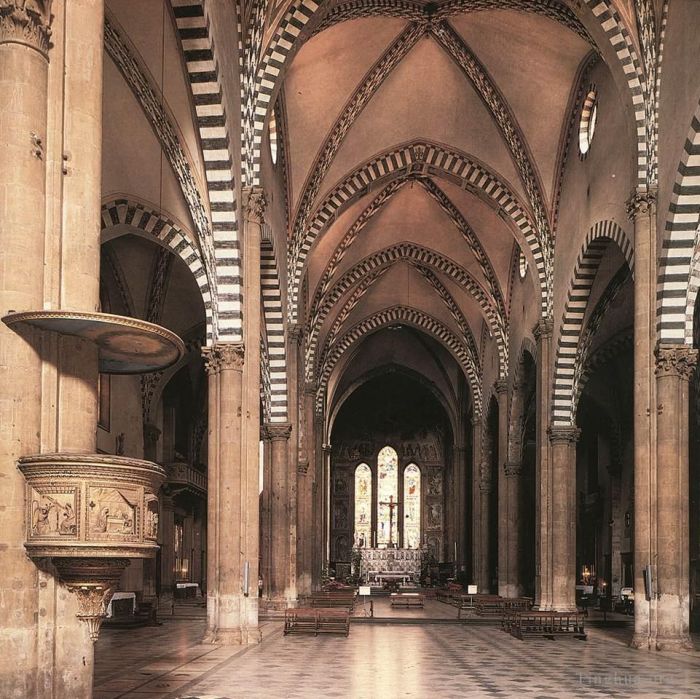 多梅尼哥·基尔兰达约 的各类绘画作品 -  《沿着中殿看到托纳布奥尼教堂》