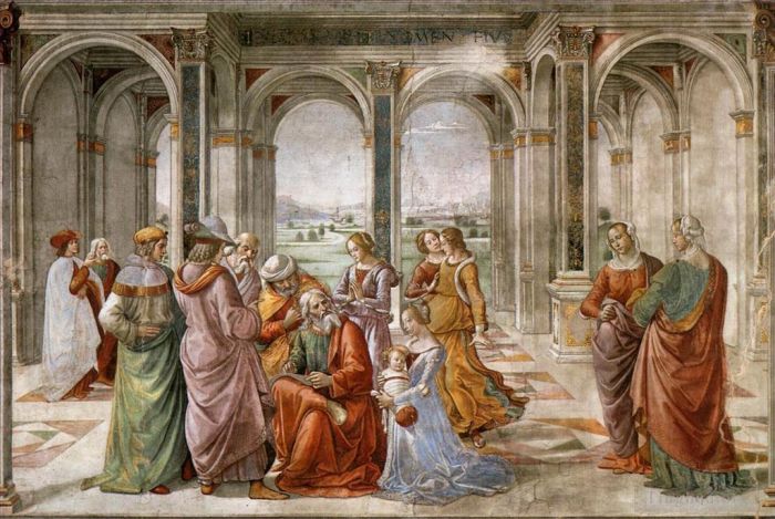 多梅尼哥·基尔兰达约 的各类绘画作品 -  《撒迦利亚写下他儿子的名字》