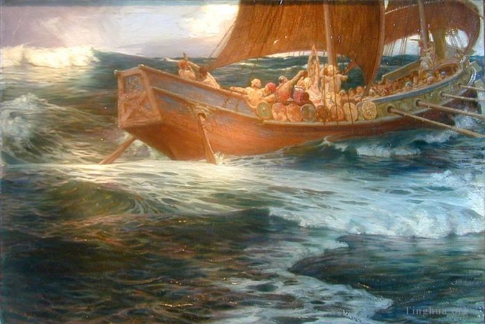 赫伯特·杰姆斯·德雷珀 的油画作品 -  《海神之怒dt3》