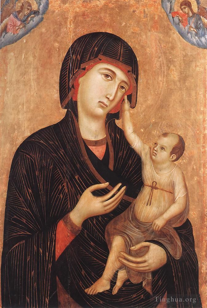 杜乔 的各类绘画作品 -  《麦当娜与孩子和两个天使,Crevole,麦当娜》