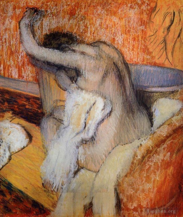 埃德加·德加 的各类绘画作品 -  《洗完澡后擦干自己的女人》
