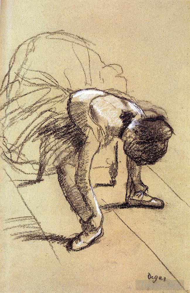 埃德加·德加作品《坐着的舞者调整她的鞋子》
