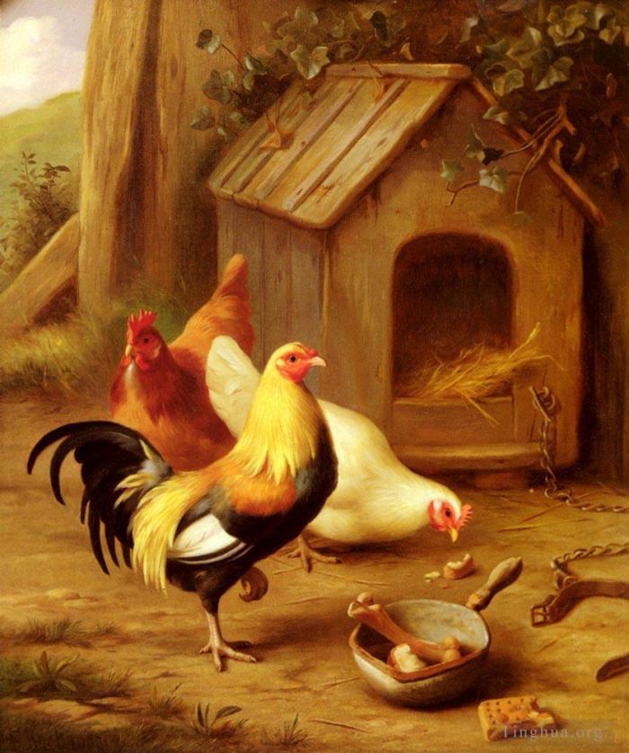 埃德加·亨特 的油画作品 -  《鸡饲养》