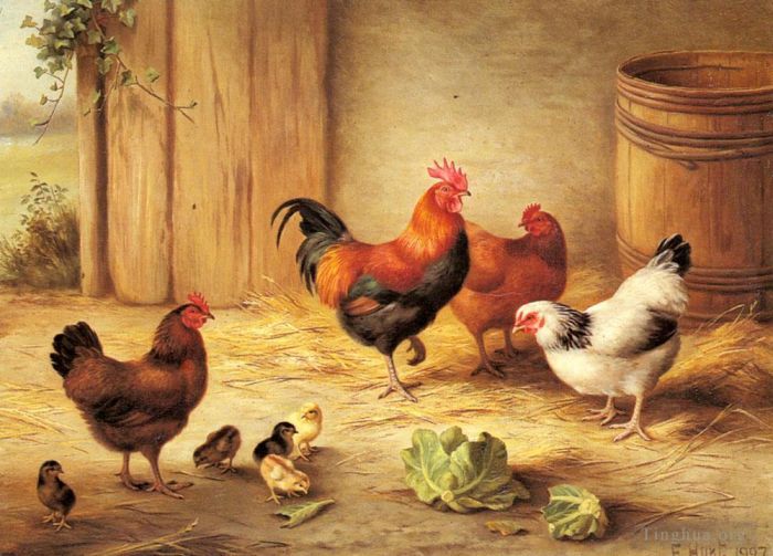 埃德加·亨特 的油画作品 -  《谷仓里的鸡》