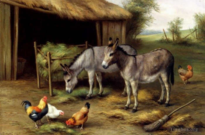 埃德加·亨特 的油画作品 -  《驴和家禽》