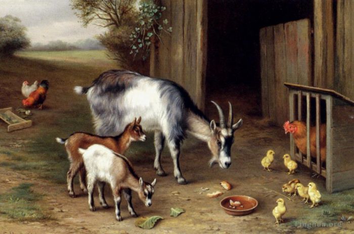 埃德加·亨特 的油画作品 -  《山羊和家禽》