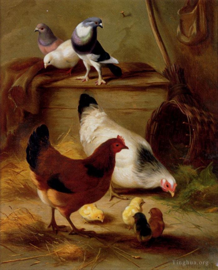 埃德加·亨特 的油画作品 -  《鸽子和鸡》