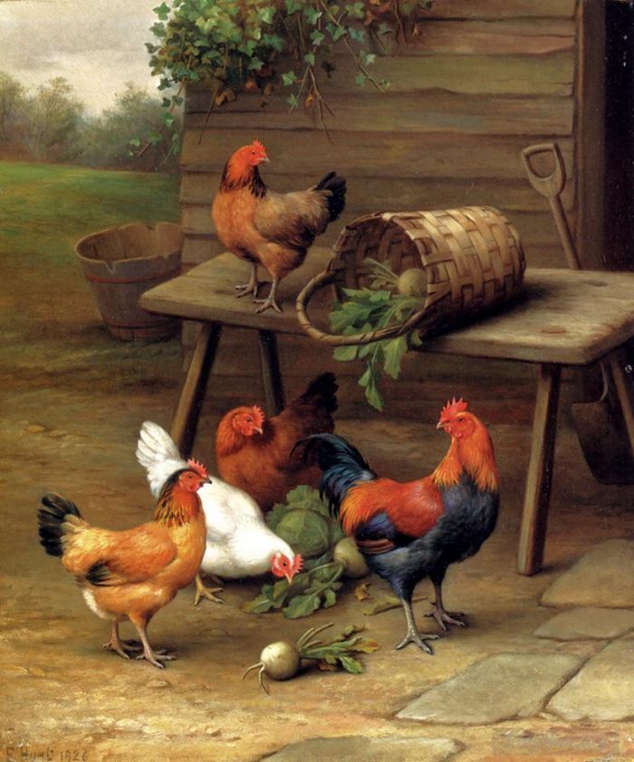 埃德加·亨特 的油画作品 -  《谷仓里的家禽》