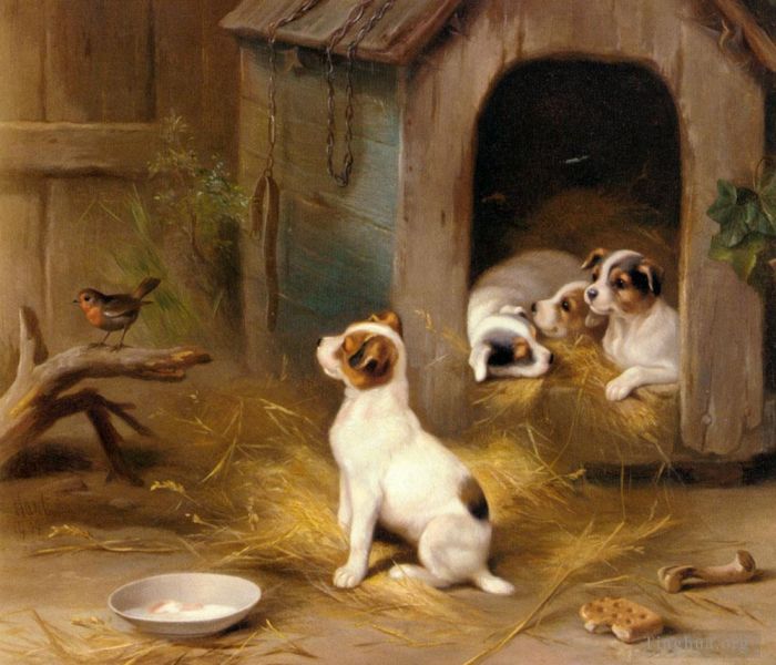 埃德加·亨特 的油画作品 -  《小狗们》