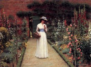艺术家埃德蒙·雷顿作品《花园里的女士》