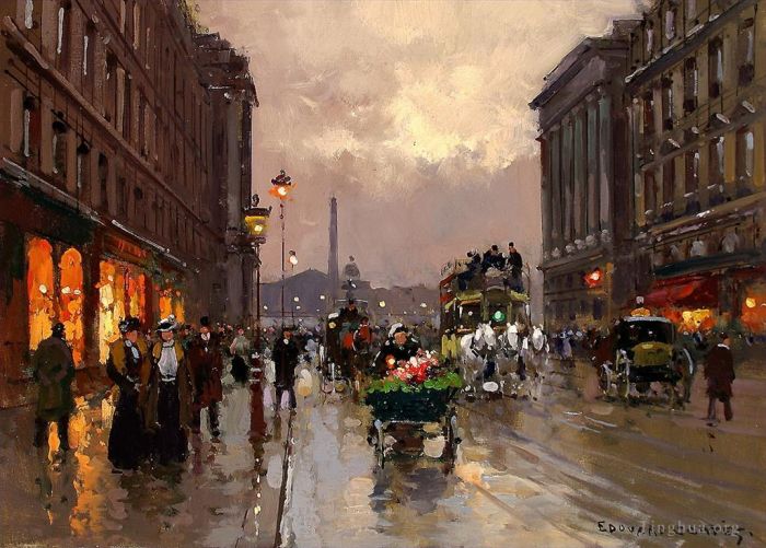 爱德华·科特斯 的油画作品 -  《协和广场和皇家街》