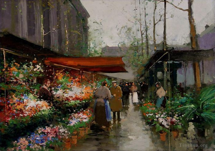 爱德华·科特斯 的油画作品 -  《la,Madeleine,2,花卉市场》