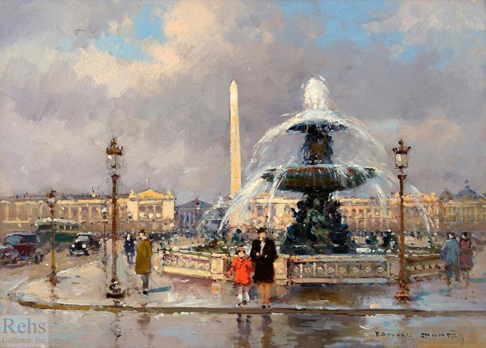 爱德华·科特斯 的油画作品 -  《协和广场上的喷泉》