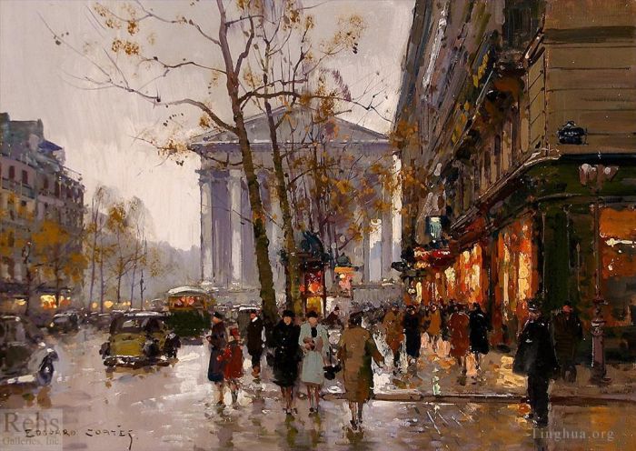 爱德华·科特斯 的油画作品 -  《玛德琳和巴黎皇家街》