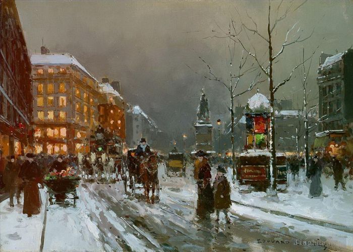 爱德华·科特斯 的油画作品 -  《冬天的克利希广场》