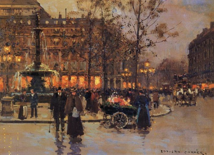 爱德华·科特斯 的油画作品 -  《法国喜剧剧院广场》