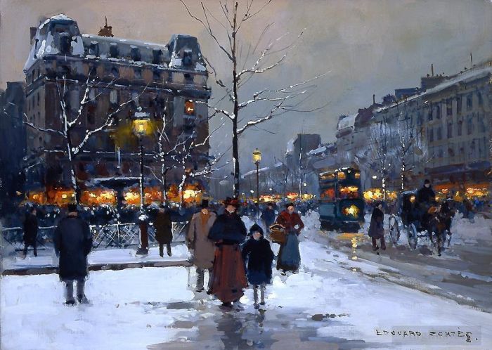 爱德华·科特斯 的油画作品 -  《皮加勒广场冬夜》