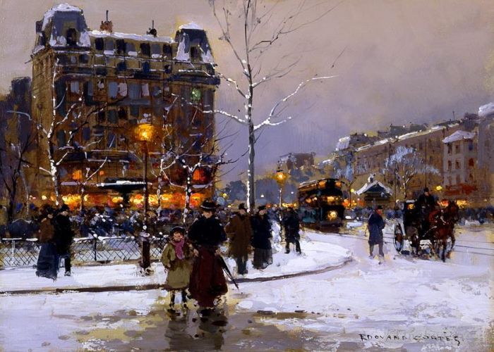 爱德华·科特斯 的油画作品 -  《皮加勒广场,冬天》