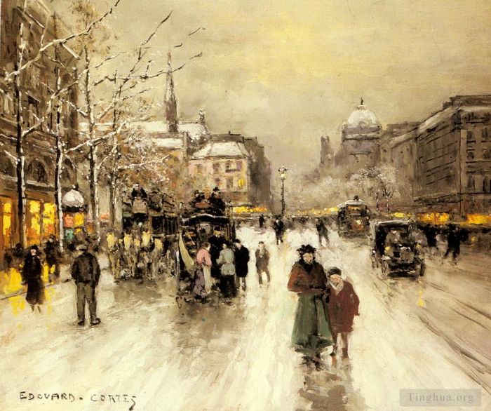 爱德华·科特斯 的油画作品 -  《圣米歇尔广场圣诞节》