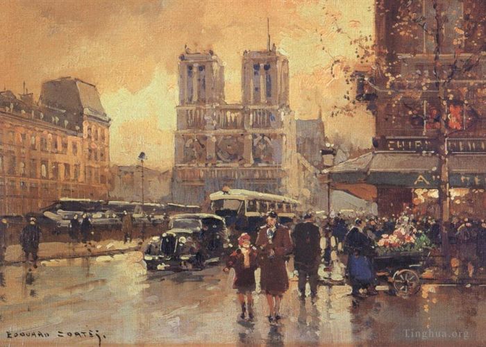 爱德华·科特斯 的油画作品 -  《圣米歇尔广场圣母院,4》