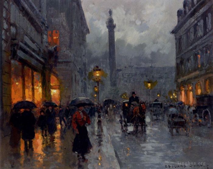 爱德华·科特斯 的油画作品 -  《将旺多姆置于雨中》