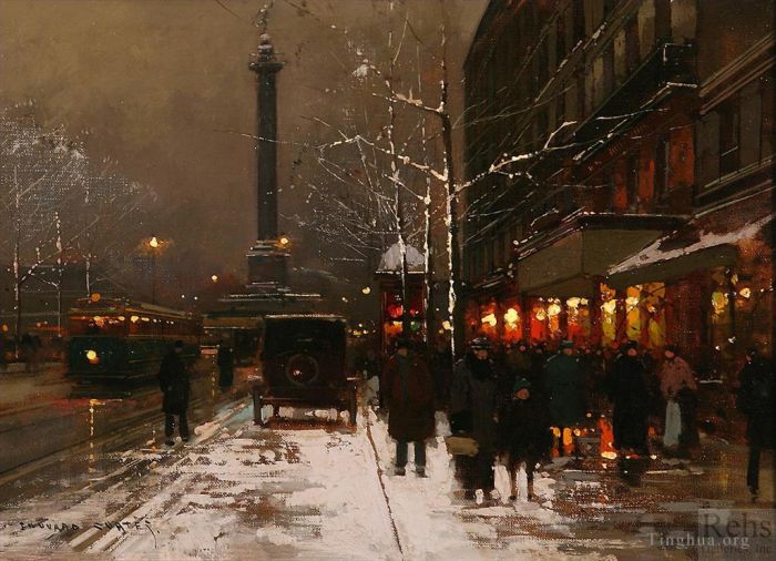 爱德华·科特斯 的油画作品 -  《巴黎旺多姆晚报广场》