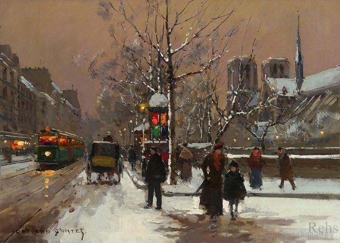 爱德华·科特斯 的油画作品 -  《蒙特贝罗码头,冬天》