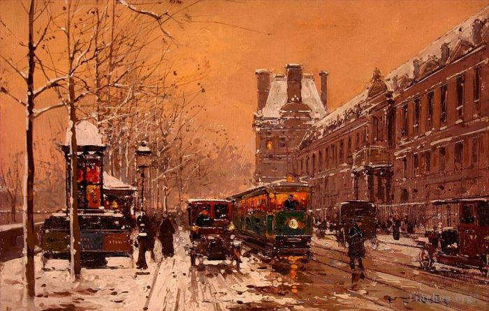 爱德华·科特斯 的油画作品 -  《卢浮宫码头冬季,1》