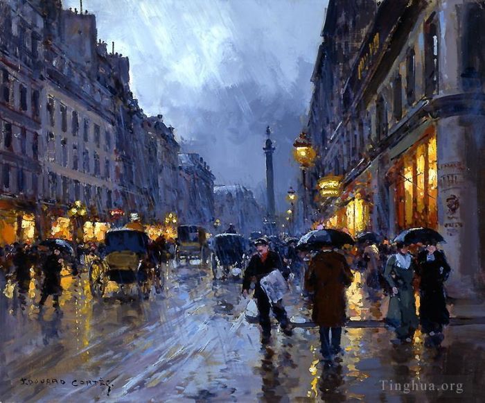 爱德华·科特斯 的油画作品 -  《和平街雨》