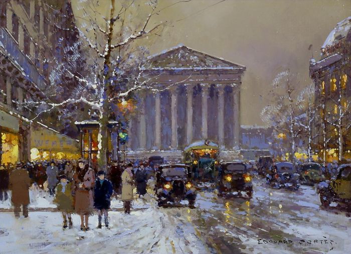 爱德华·科特斯 的油画作品 -  《马德琳皇家街冬天》