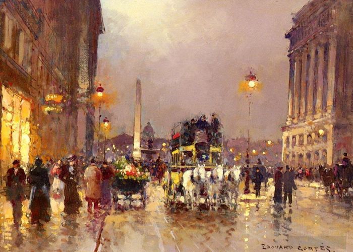 爱德华·科特斯 的油画作品 -  《晚间协和广场》